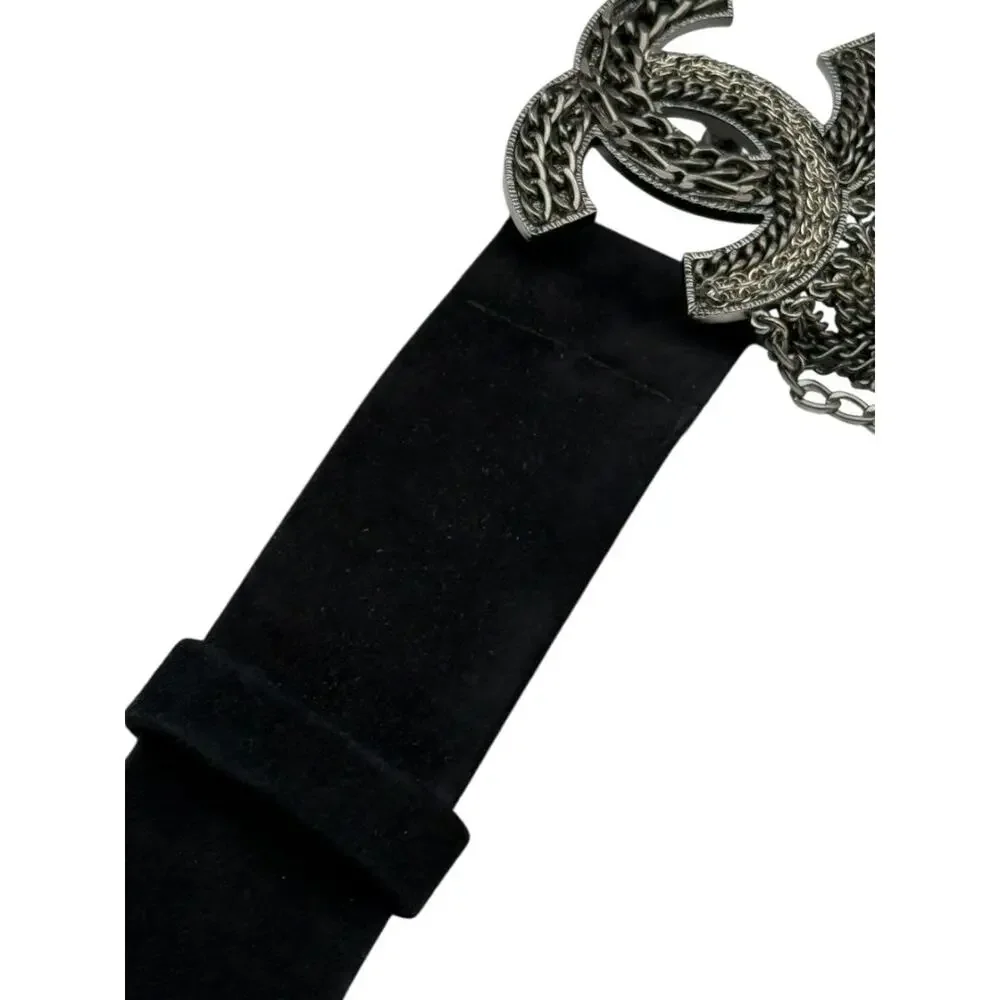 Chanel Ruthenium Chain-Fringe CC Belt – Black Suede – Very Good Condition
